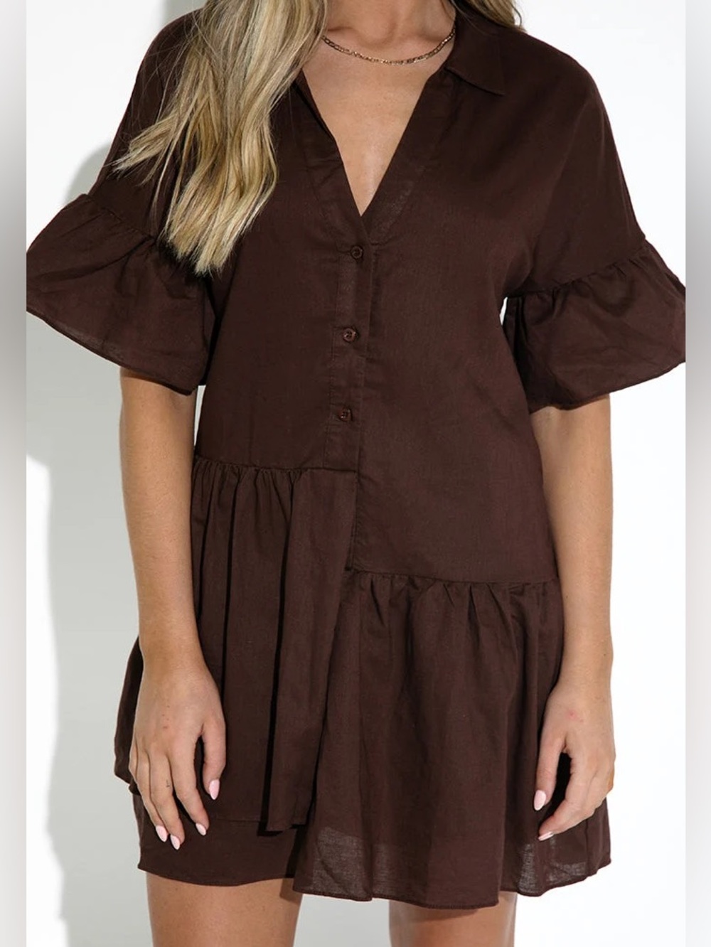 Lost in Lunar Linen Cotton Asymmetrical Button Down Mini Dress
